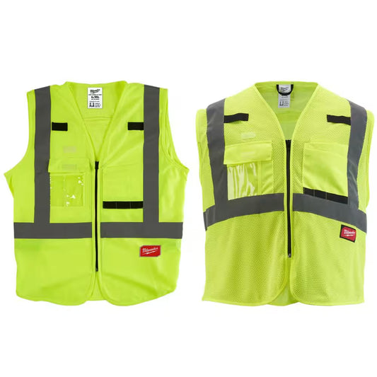 Large/X-Large Yellow Class 2 High Visibility Safety Vest and Mesh High Visibility Safety Vest (2-Pack)