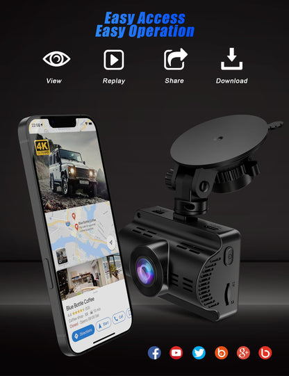 4K+1080P Dash Cam, Front and Rear Dash Camera for Cars 170°Wide Angle Dashboard Cameras, Super Night Vision, G-Sensor, Loop Recording