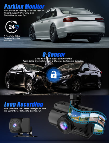 4K+1080P Dash Cam, Front and Rear Dash Camera for Cars 170°Wide Angle Dashboard Cameras, Super Night Vision, G-Sensor, Loop Recording