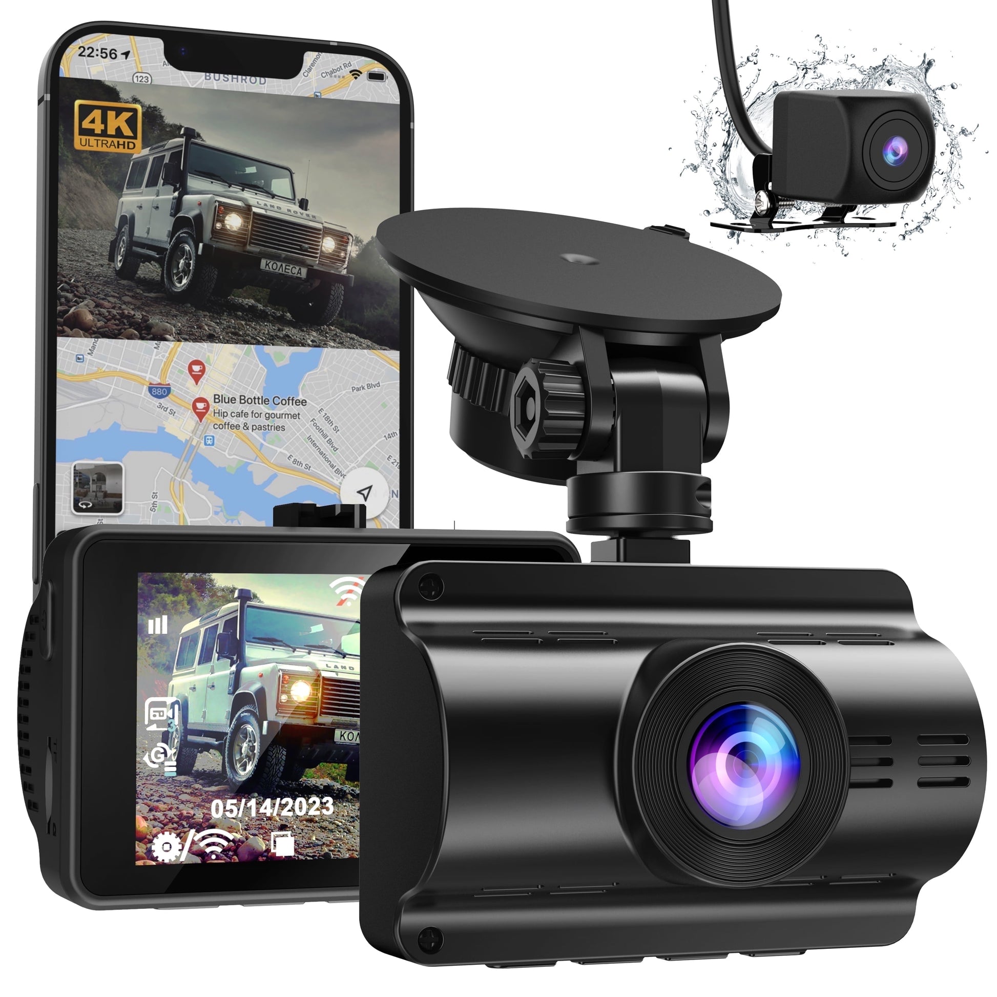 4K+1080P Dash Cam, Front and Rear Dash Camera for Cars 170°Wide Angle Dashboard Cameras, Super Night Vision, G-Sensor, Loop Recording