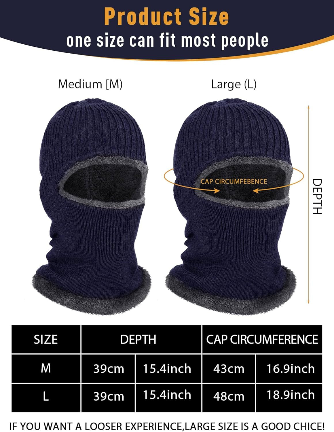Balaclava Knitted Warmer Windproof Hat Covering Face for Men Women Fleece Outdoor Sports
