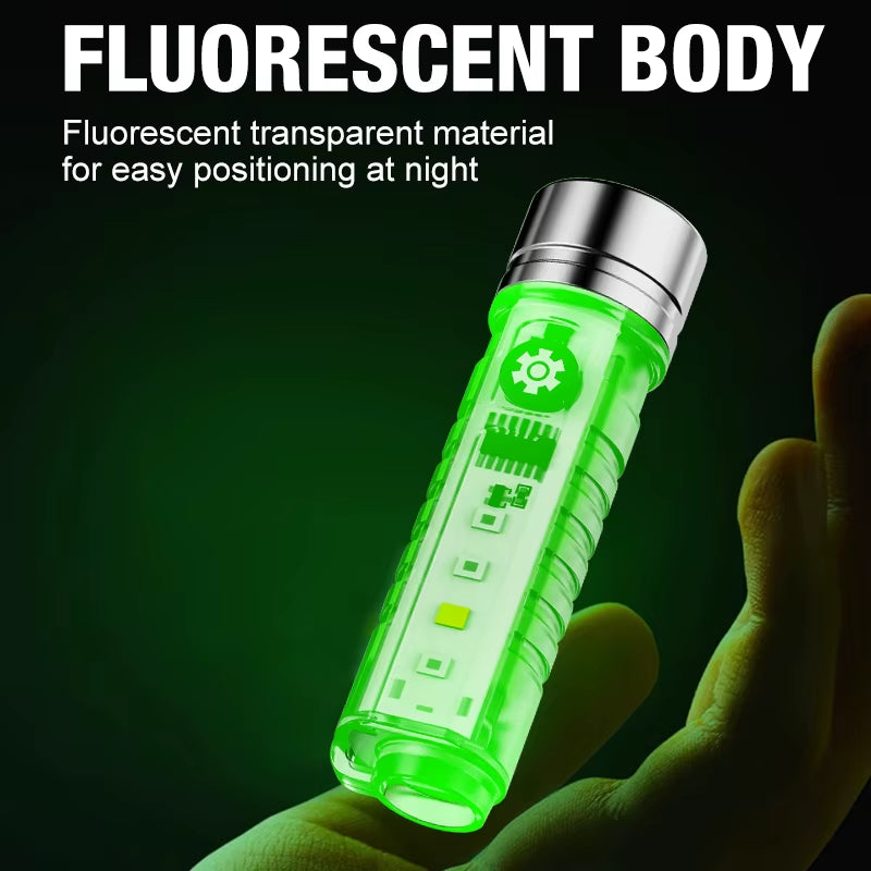 Mini Keychain Flashlight Type C Fast Charging Waterproof Flashlight Multi-Function Warning Camping Flashlight