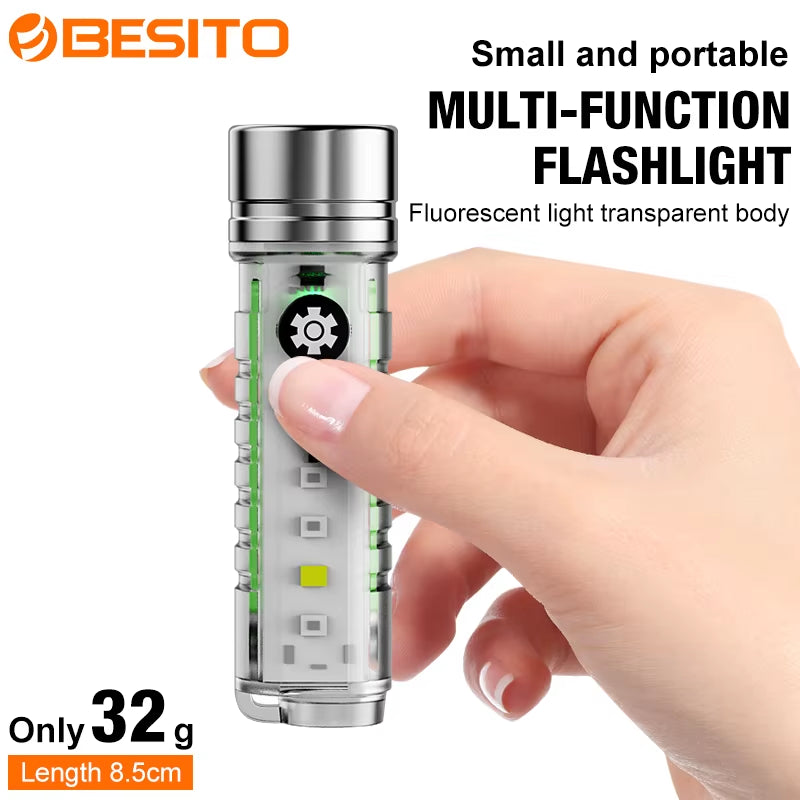 Mini Keychain Flashlight Type C Fast Charging Waterproof Flashlight Multi-Function Warning Camping Flashlight