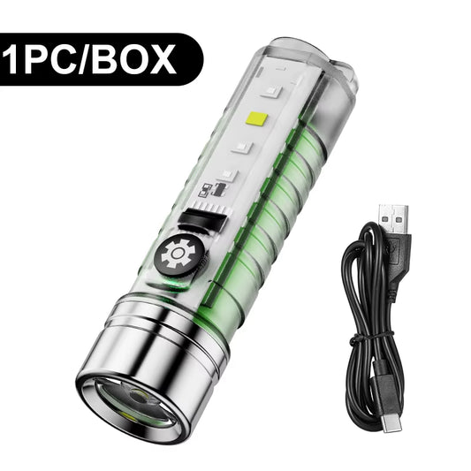 Mini Keychain Flashlight Type C Fast Charging Waterproof Flashlight Multi-Function Warning Camping Flashlight