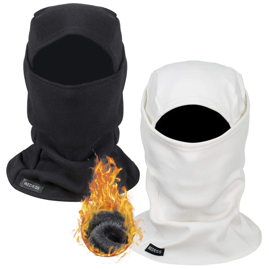 2 Pcs Unisex Warm Fleece Windproof Balaclava for Men and Women, Black and White